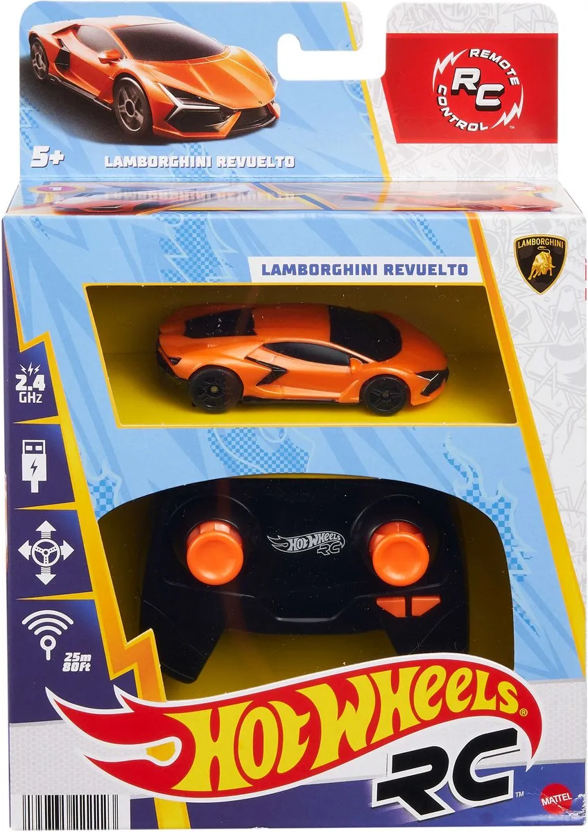 Hot Wheels Lamborghini Revuelto HWW55 RC Auto - 1:64 - Zwart/Oranje