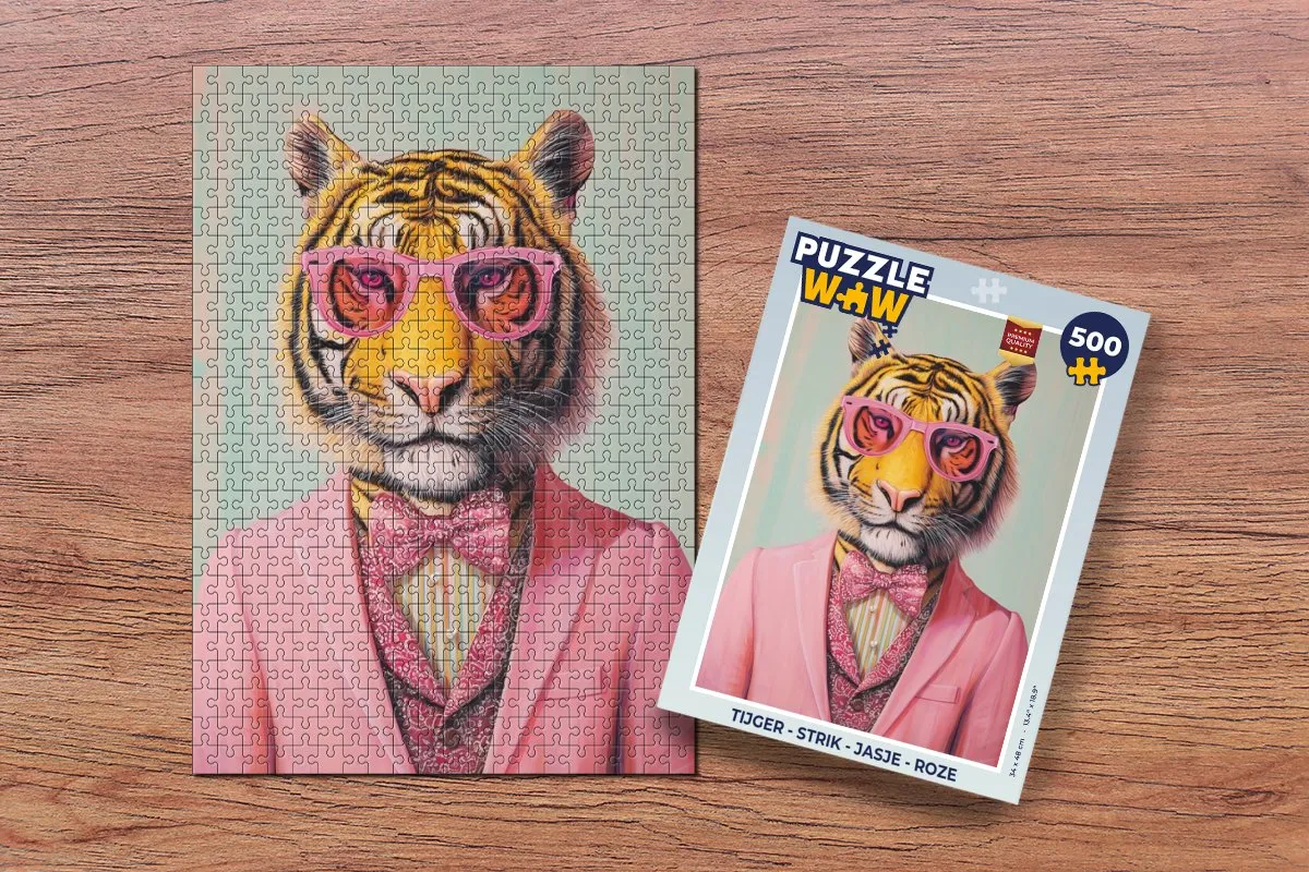PuzzleWow Tijger Strik Jasje Legpuzzel 500 Stuks - Roze