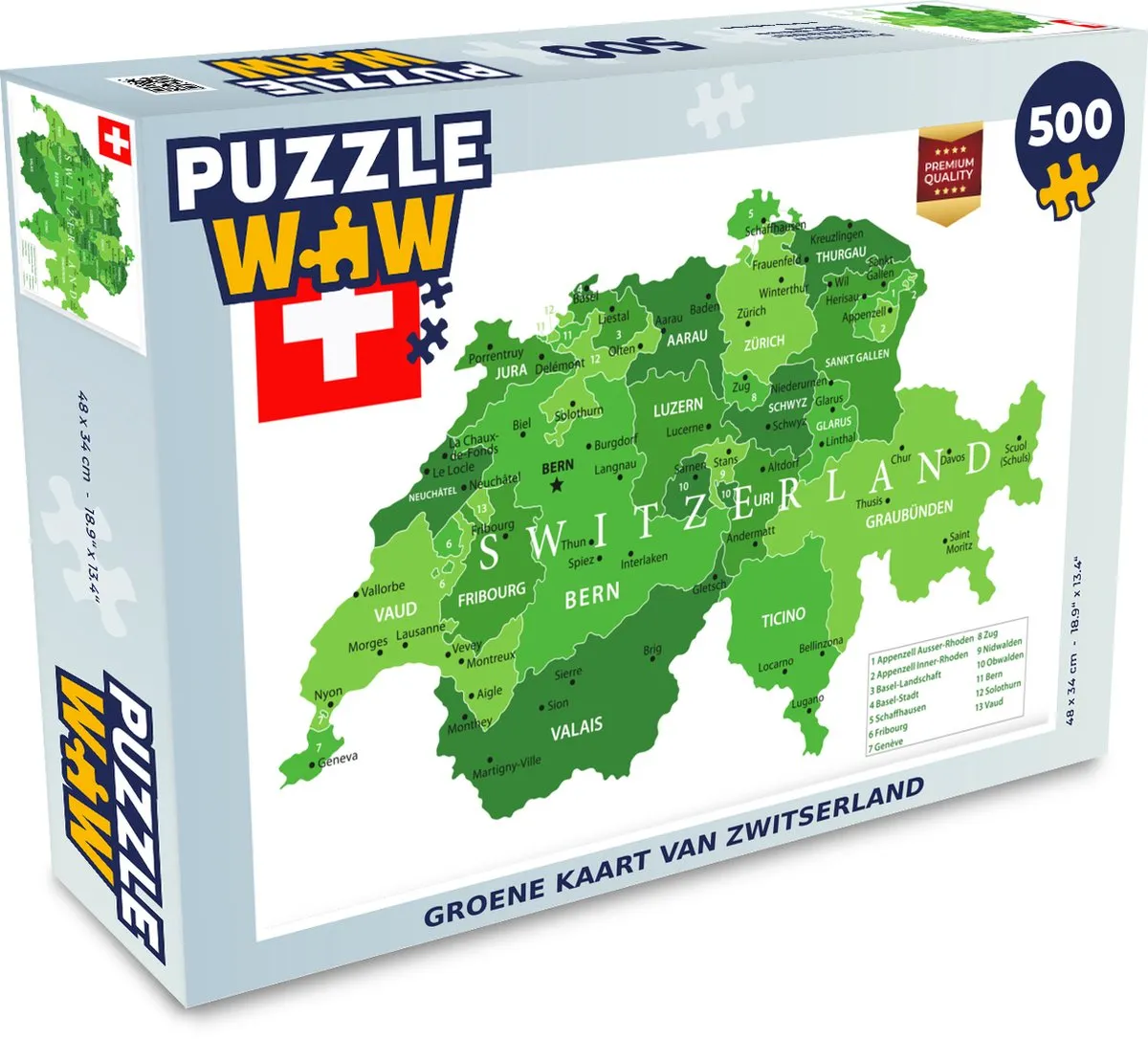 PuzzleWow Zwitserland Legpuzzel 500 Stuks - Multicolor