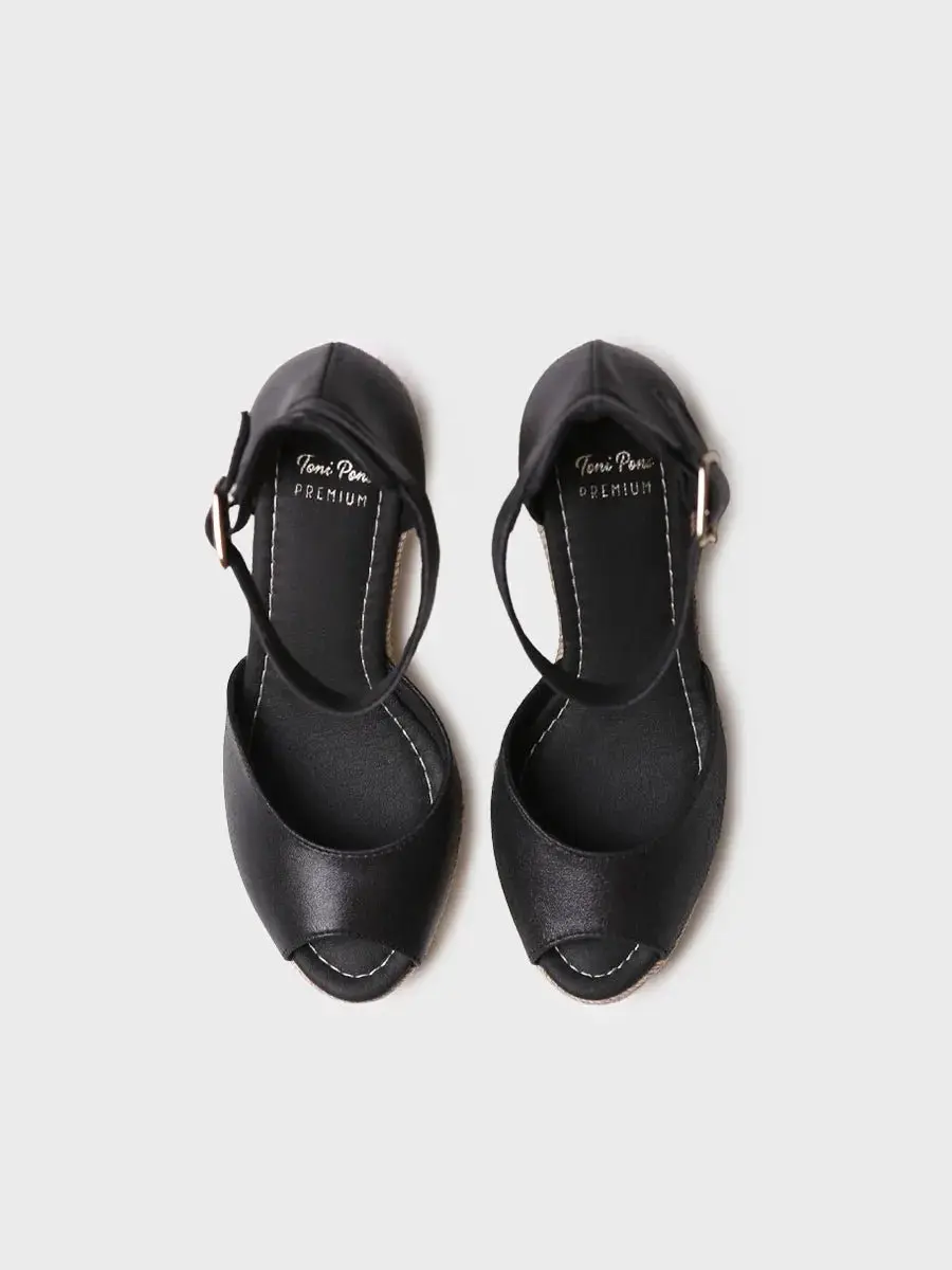 Dames espadrille van leer met hoge hak en sleehak