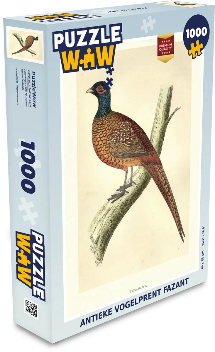 PuzzleWow Antieke Vogelprent Fazant Legpuzzel 1000 Stuks - Multicolor