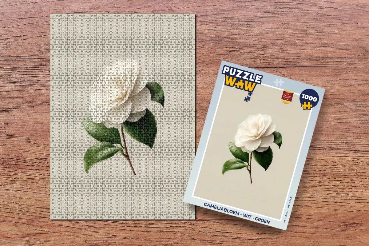 PuzzleWow Cameliabloem Legpuzzel 1000 Stuks - Wit/ Groen
