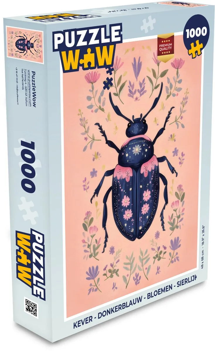 PuzzleWow Kever Bloemen Legpuzzel 1000 Stuks - Donkerblauw