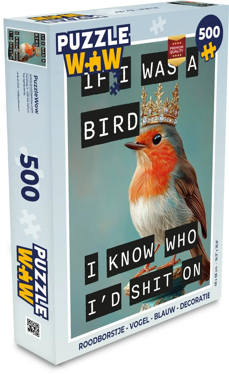 PuzzleWow Vogel Legpuzzel 500 Stuks - Blauw