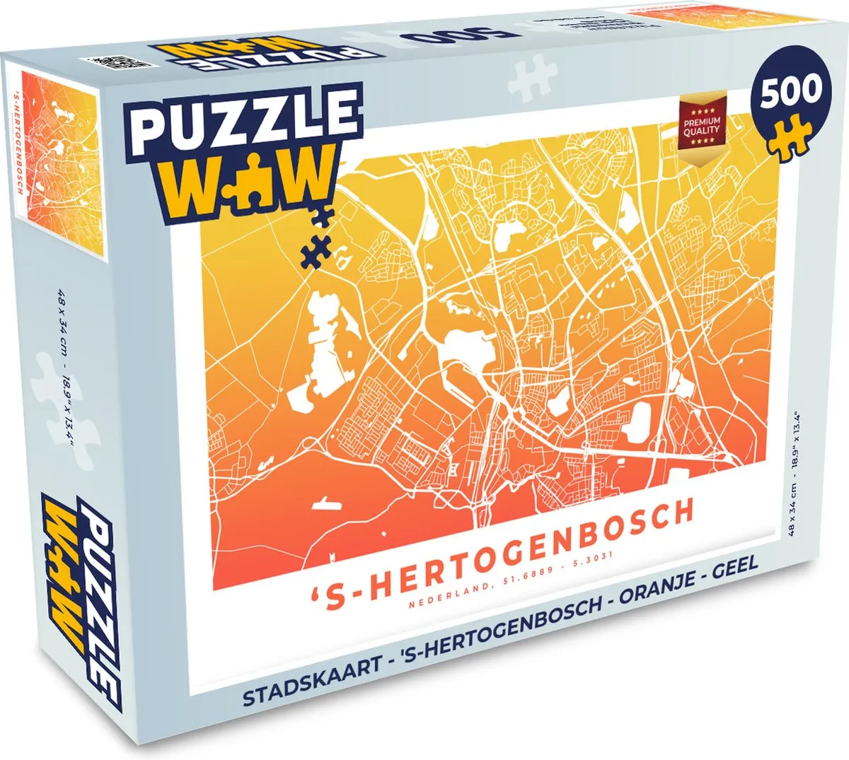 PuzzleWow Stadskaart 's-Hertogenbosch Legpuzzel 500 Stuks - Multicolor