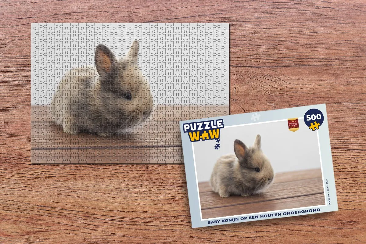 PuzzleWow Baby Konijn Houten Legpuzzel 500 Stuks - Multicolor