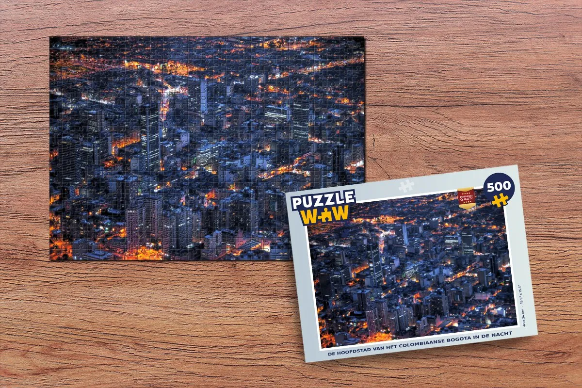 PuzzleWow Legpuzzel De hoofdstad van Bogota in de nacht 500 Stuks - Multicolor