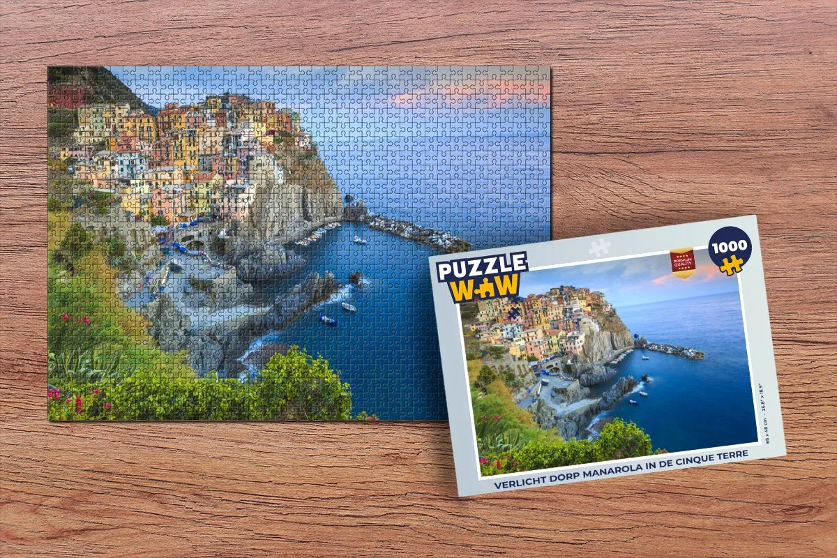 PuzzleWow Verlicht dorp Manarola Legpuzzel 1000 Stuks - Multicolor