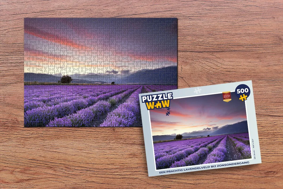 PuzzleWow Legpuzzel Lavendelveld Zonsondergang 500 Stuks - Multicolor