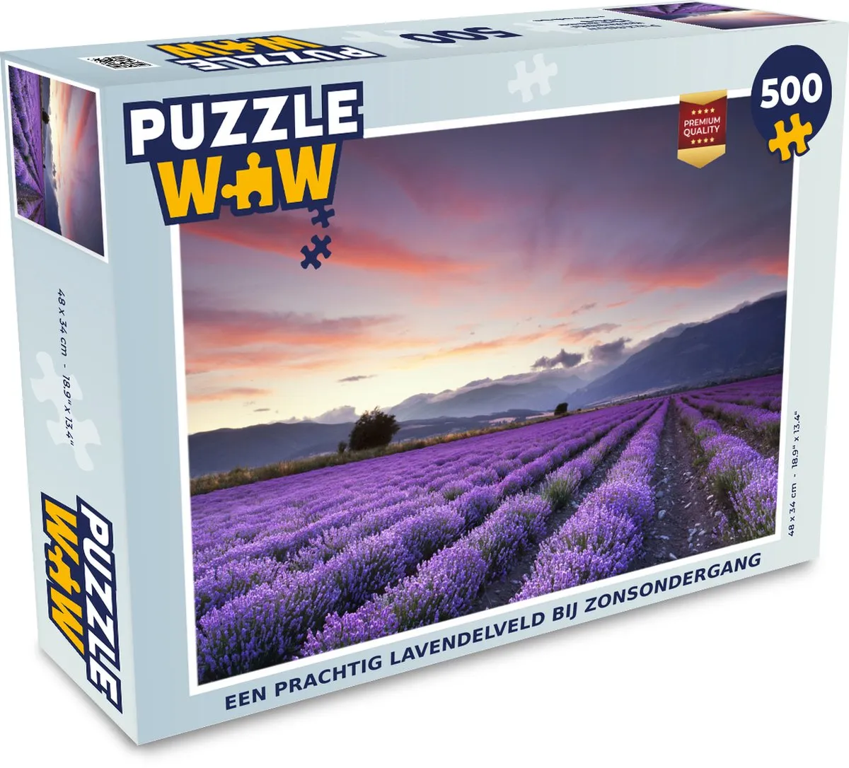 PuzzleWow Legpuzzel Lavendelveld Zonsondergang 500 Stuks - Multicolor