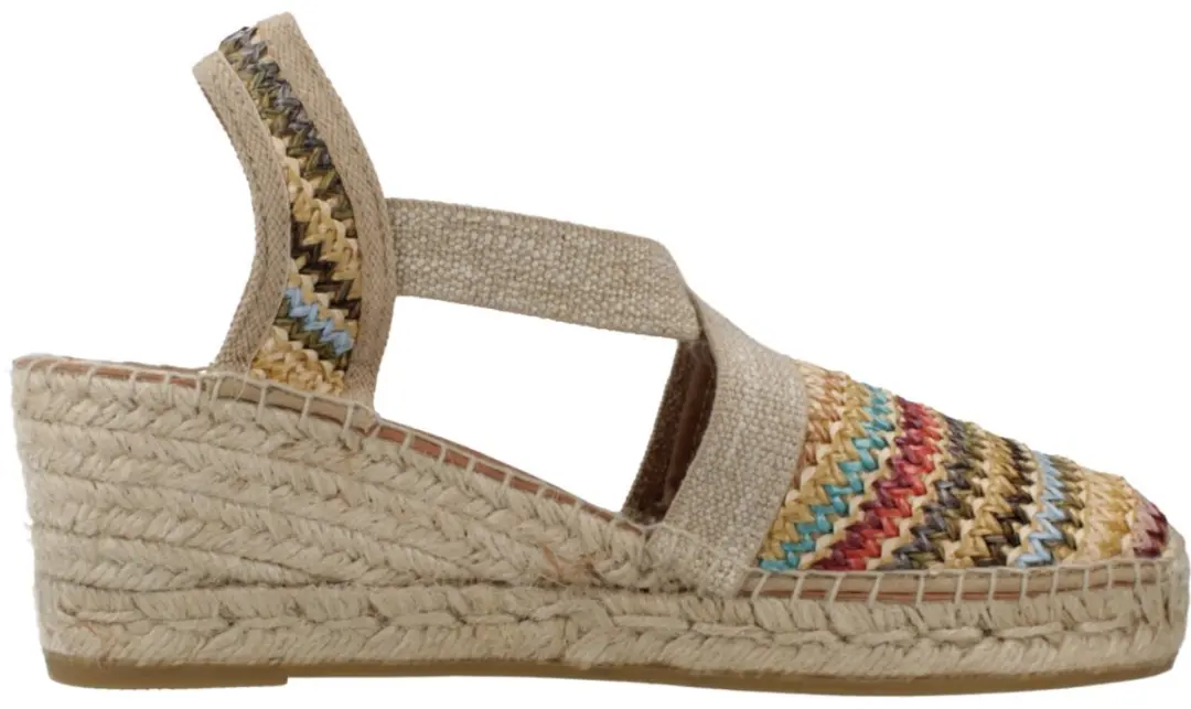 Espadrille met middelhoge sleehak van veelkleurig raffia
