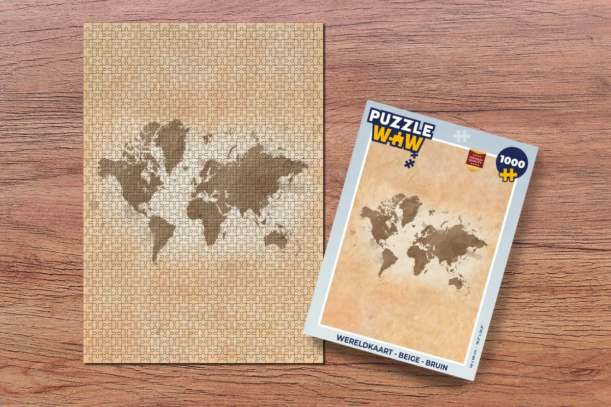 PuzzleWow Wereldkaart Legpuzzel 1000 Stuks - Beige/Bruin