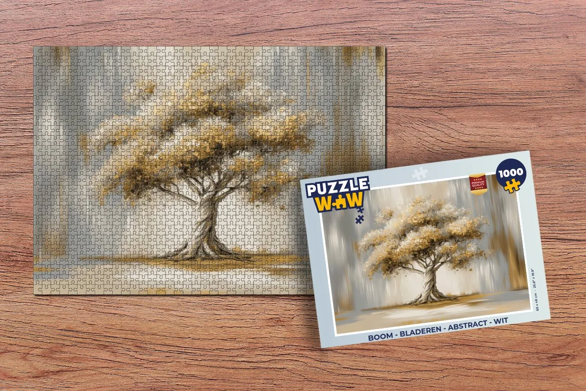 PuzzleWow Boom - Bladeren Abstract Legpuzzel 1000 Stuks - Wit