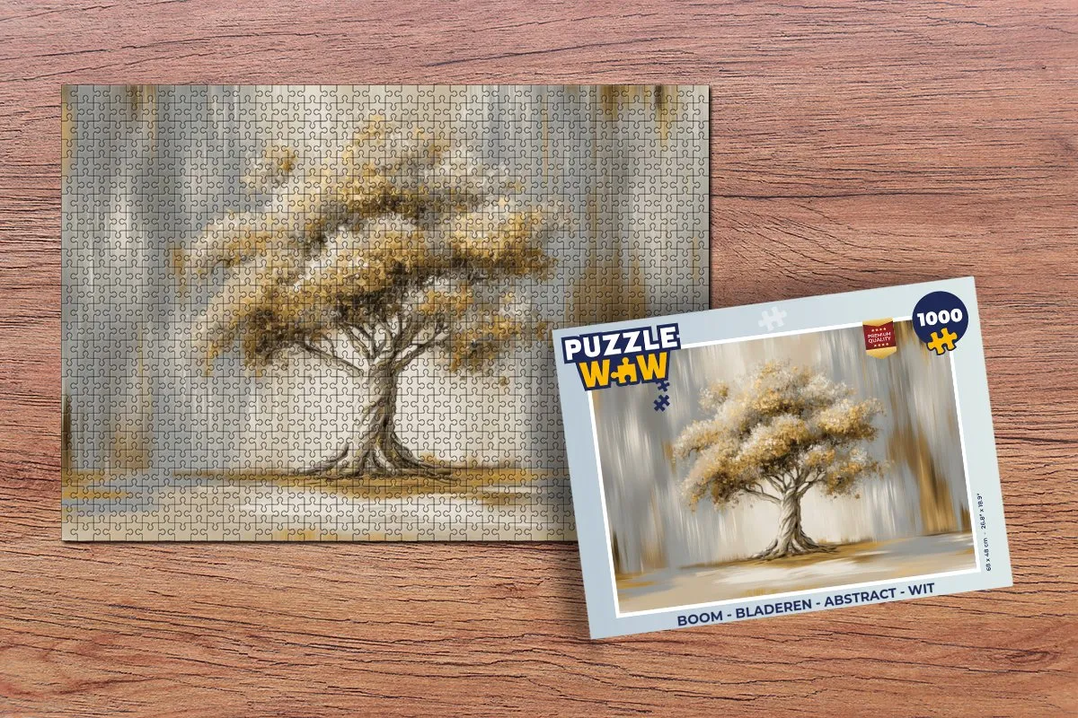 PuzzleWow Boom - Bladeren Abstract Legpuzzel 1000 Stuks - Wit