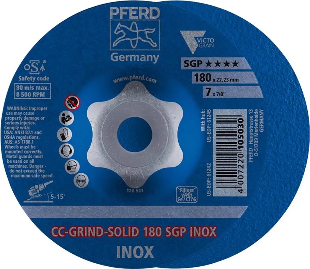 Pferd CC-GRIND Solid SGP Schuurschijf 180mm RVS