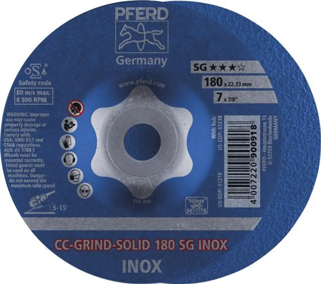 Pferd CC-Grind-Solid SG Inox Afbraamschijf 180mm - Metaal - 10 Stuks