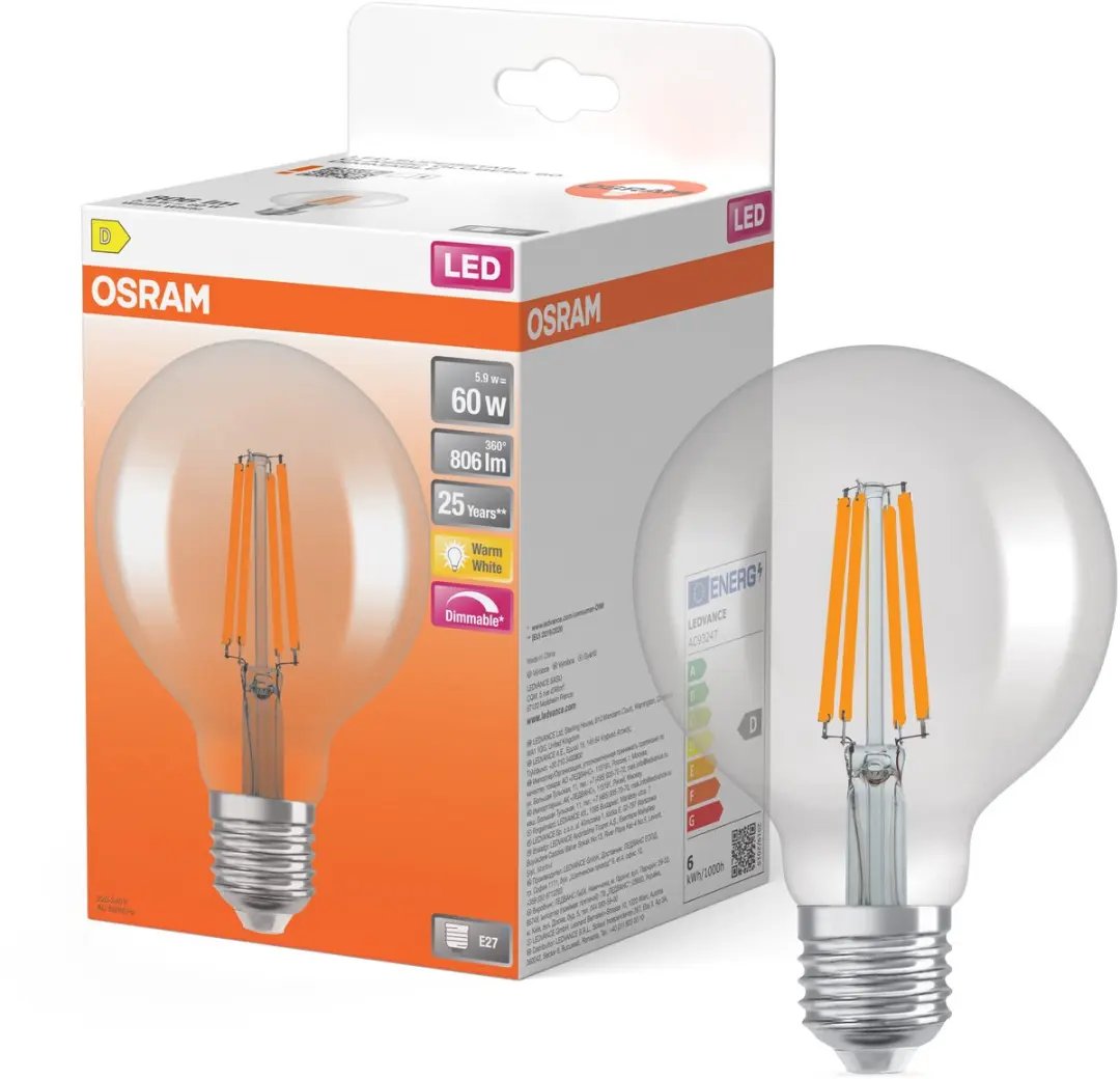 OSRAM LED Superstar Globe 95 60 Filament DIM in bolvorm, LED-lamp, loodvrij glas