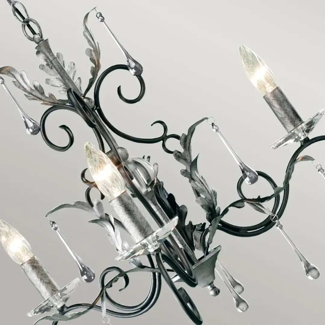 Elstead LED Kroonluchter 3xE14 60W - Dimbaar - Zwart met zilverpatina - afbeelding 3 van 5