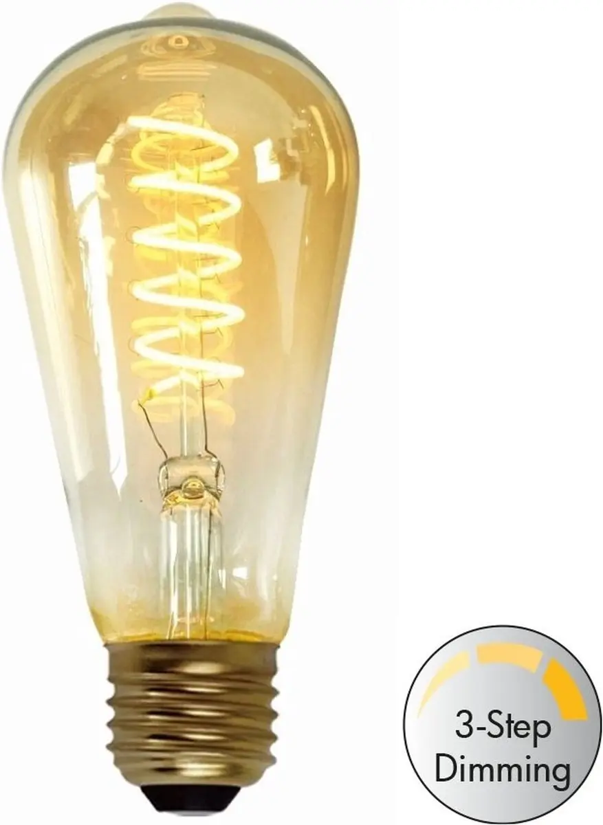 E27 7Watt Led Gold 64mm incl. Stappen Dimmer