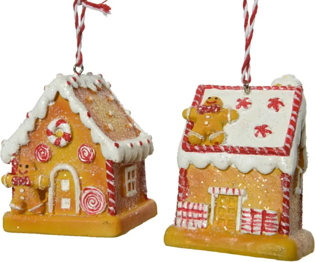 Decoris kersthanger snoephuisje polyresin kerstdecoratie 7,5 cm.