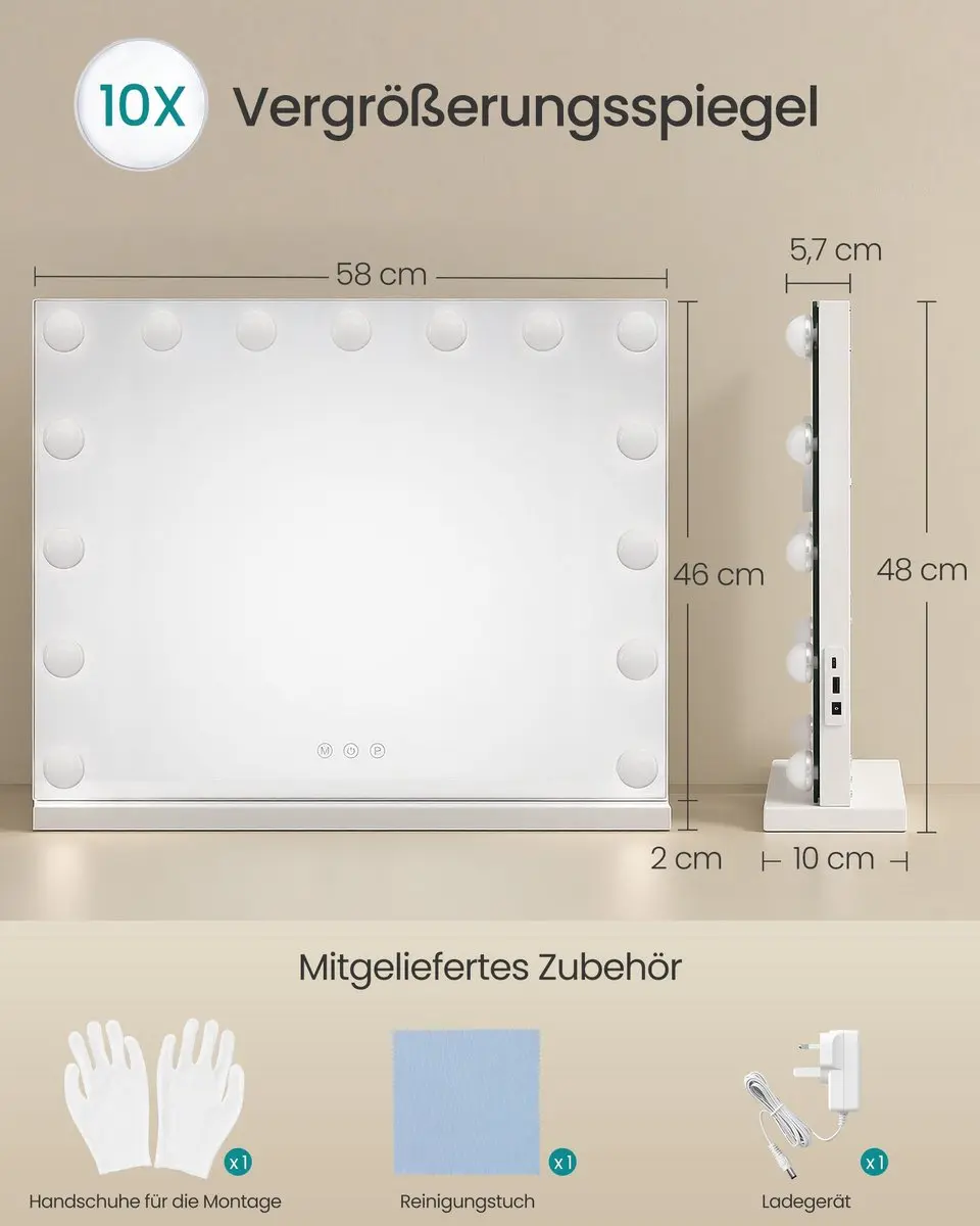 Songmics Hollywood Make-upspiegel 10x - Matwit - afbeelding 6 van 6