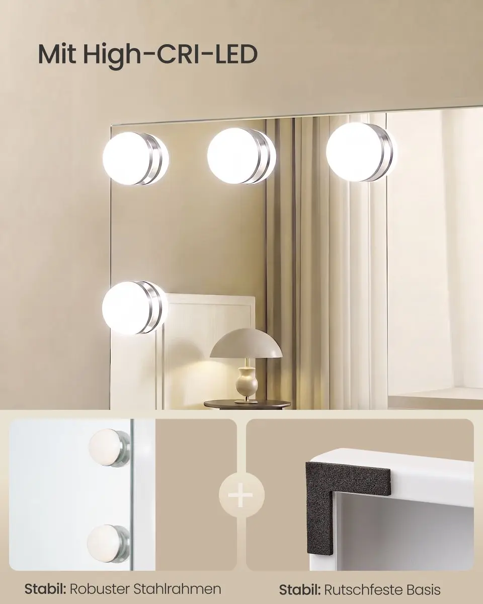 Songmics Hollywood Make-upspiegel 10x - Matwit - 62x80cm - afbeelding 4 van 6