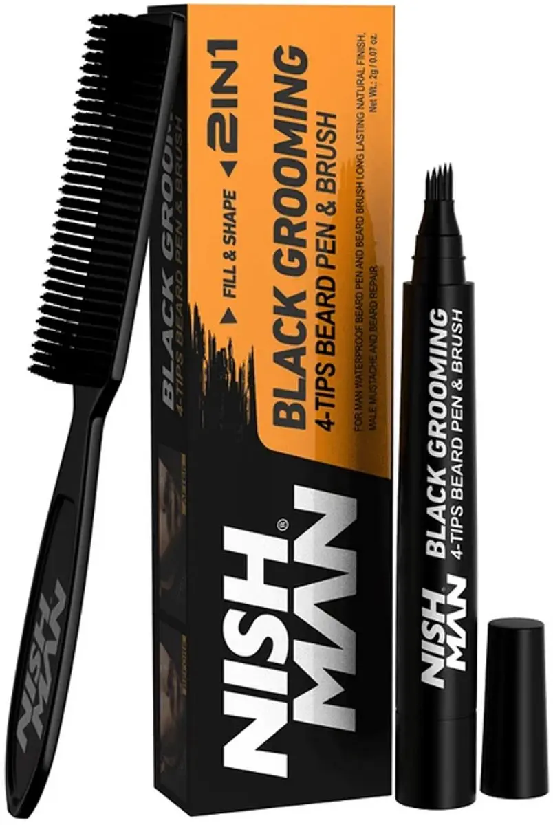 Nishman Black Grooming 4 Tips Beard Pen & Brush