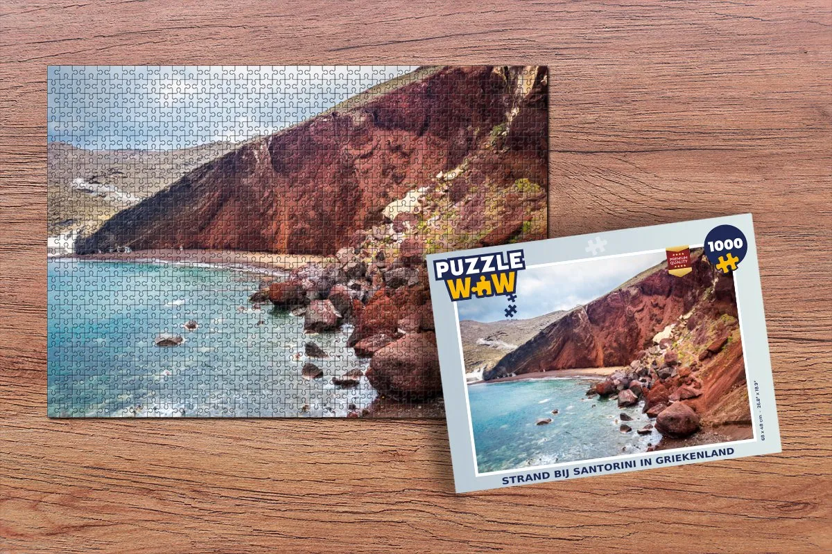 PuzzleWow Strand bij Santorini Legpuzzel 1000 Stuks - Multicolor