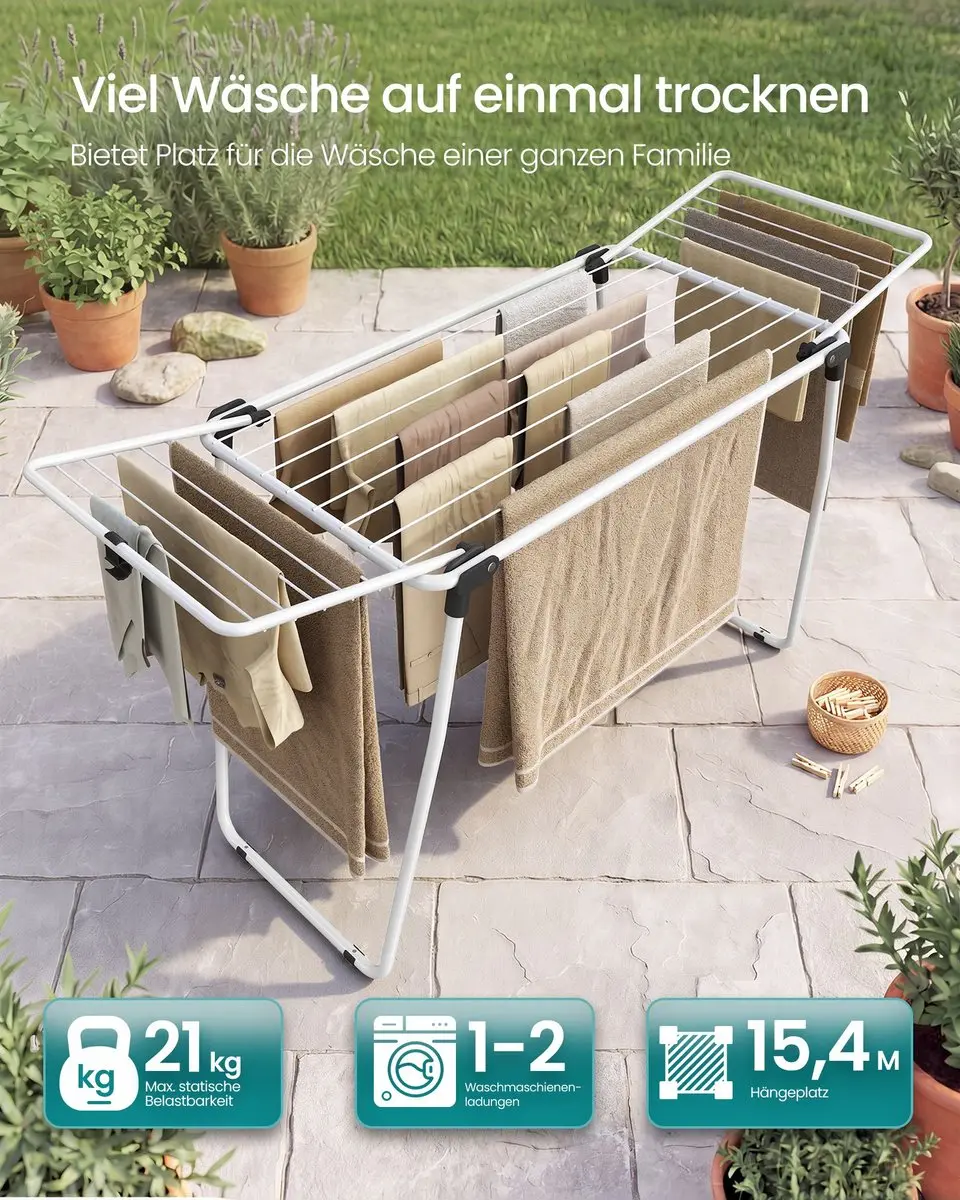Songmics Inklapbaar Wasrek Wit - 47x150x91cm - afbeelding 3 van 6