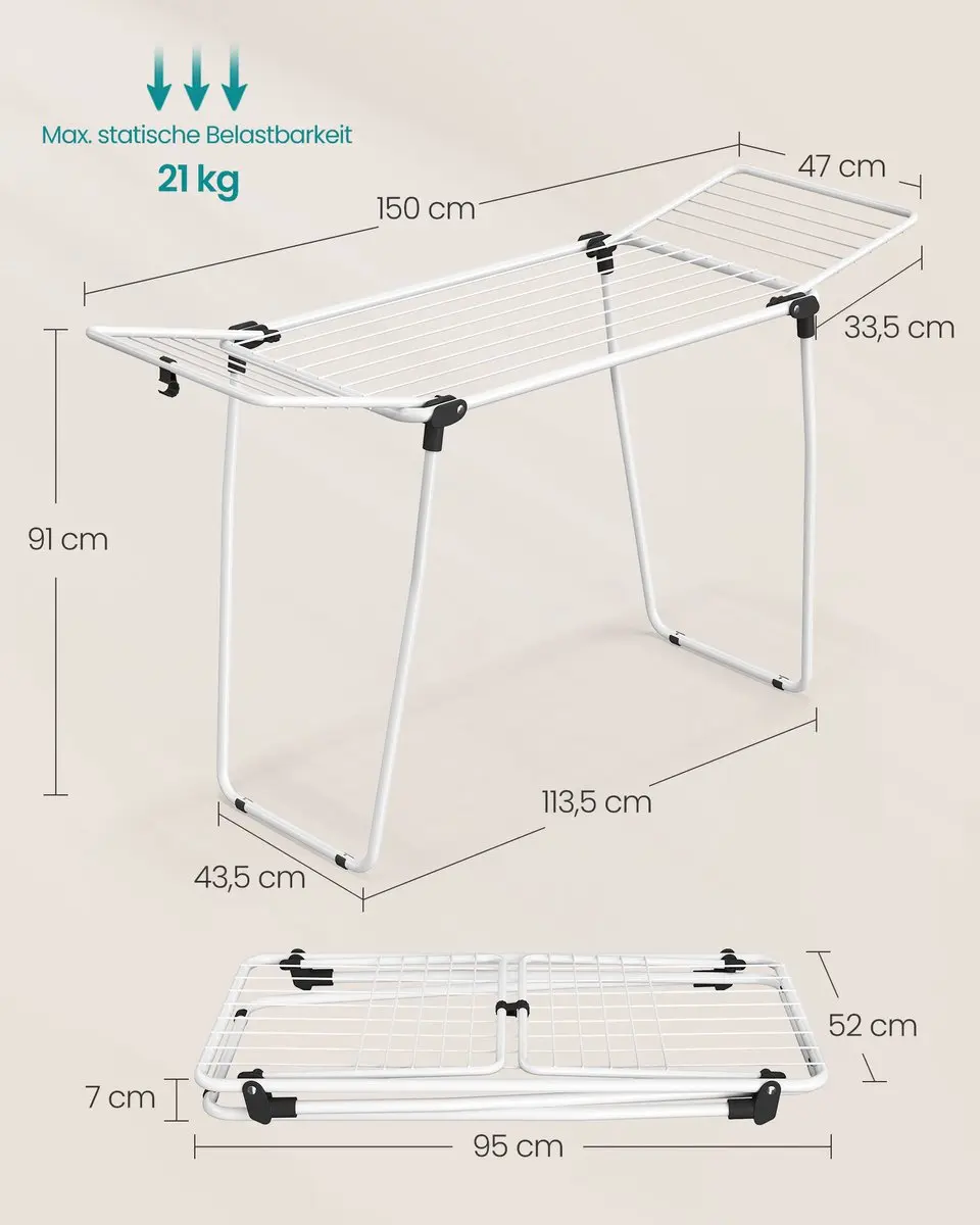 Songmics Inklapbaar Wasrek Wit - 47x150x91cm - afbeelding 6 van 6