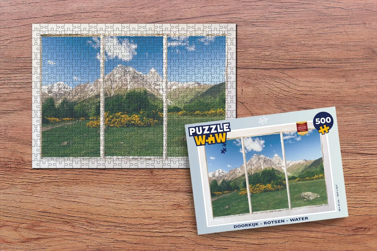 PuzzleWow Doorkijk Rotsen Bloemen Legpuzzel 500 Stuks - Multicolor