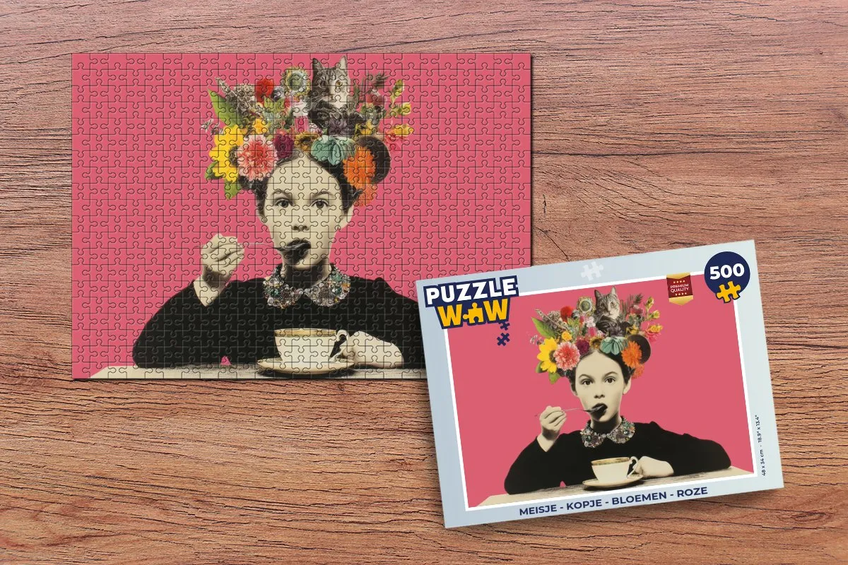 PuzzleWow Meisje Bloemen Kopje Puzzel - 500 Stuks - Roze