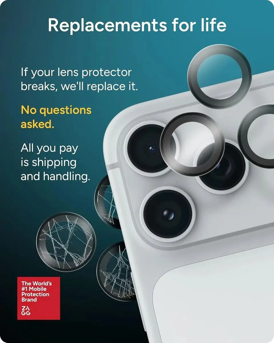 ZAGG Glass Elite Camera Rings iPhone 18 Pro/Max - Zilver Glitter - afbeelding 2 van 6