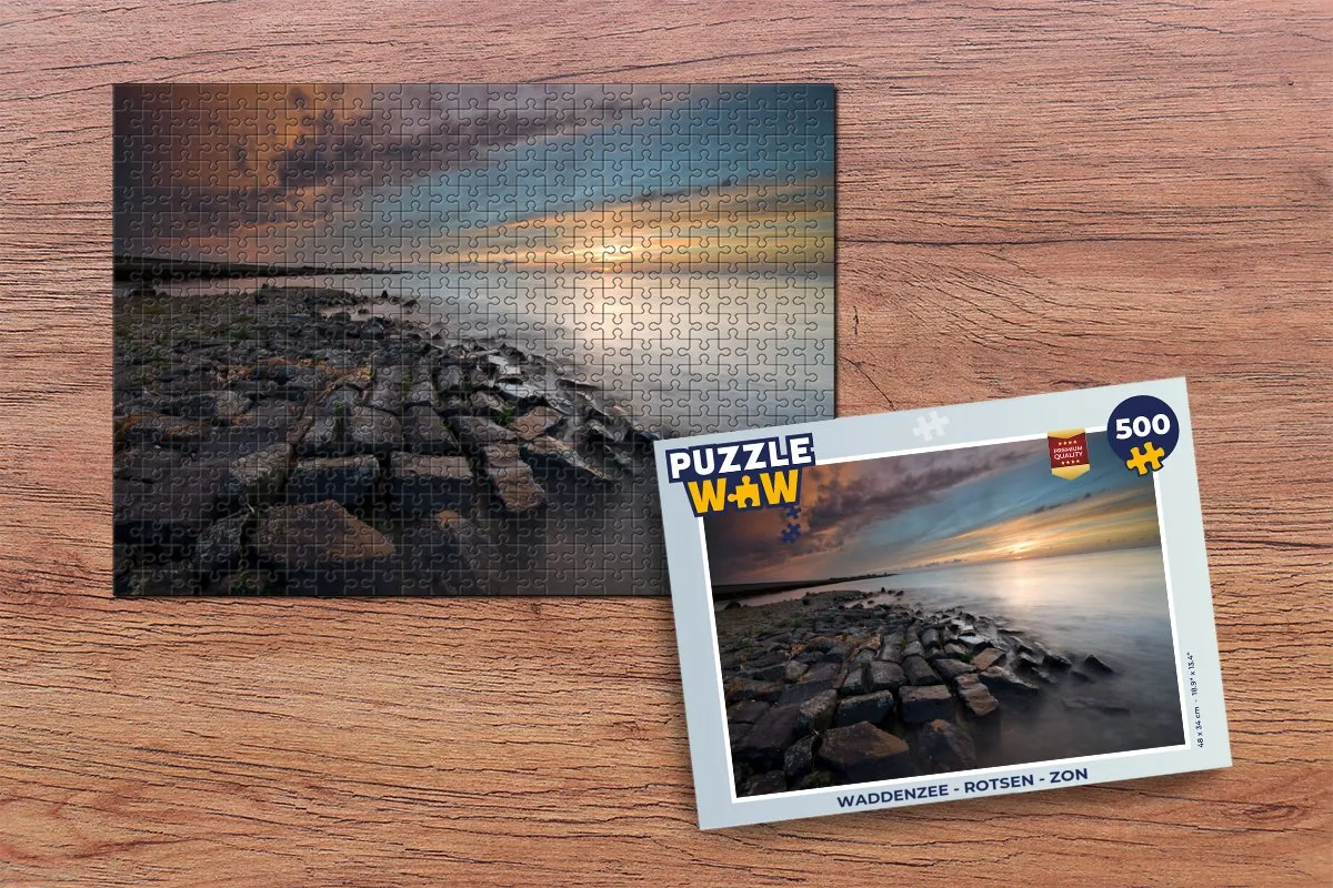 PuzzleWow Waddenzee Rotsen Zon Legpuzzel 500 Stuks - Multicolor