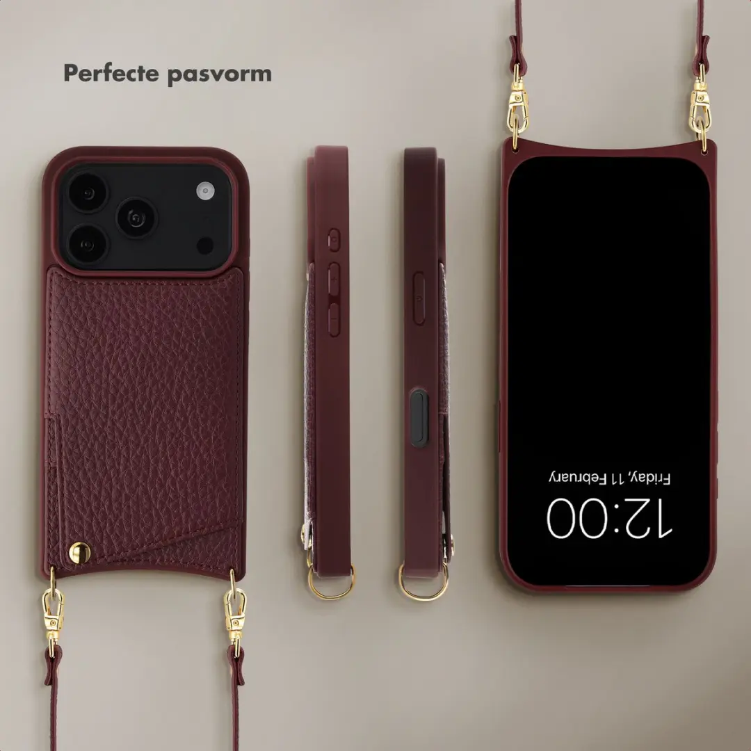 Selencia Hoesje iPhone 18 Pro/17 Pro - Backcover met koord - Bold Burgundy - afbeelding 4 van 6