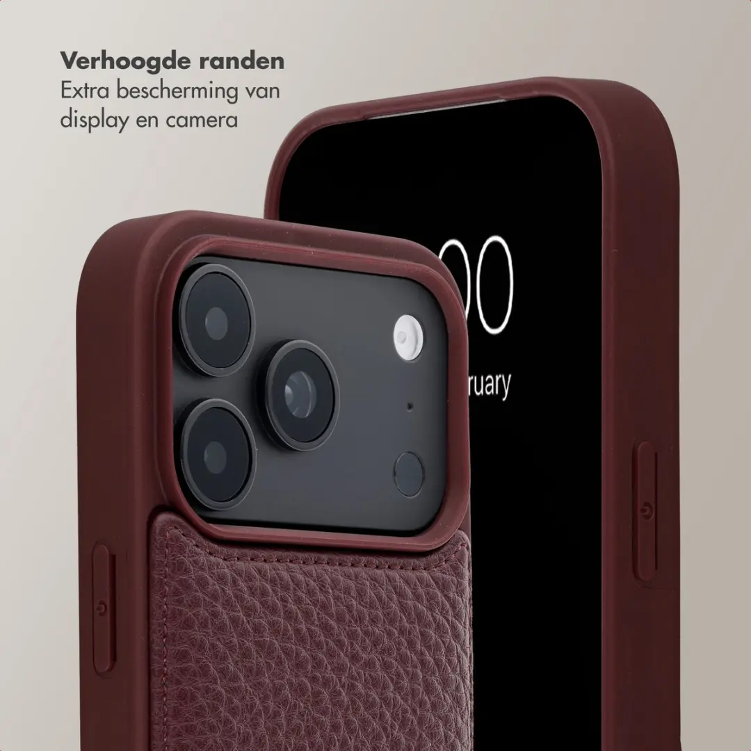 Selencia Hoesje iPhone 18/17 Pro Max - Backcover met koord - 2 Pasjes - Bold Burgundy - afbeelding 3 van 6