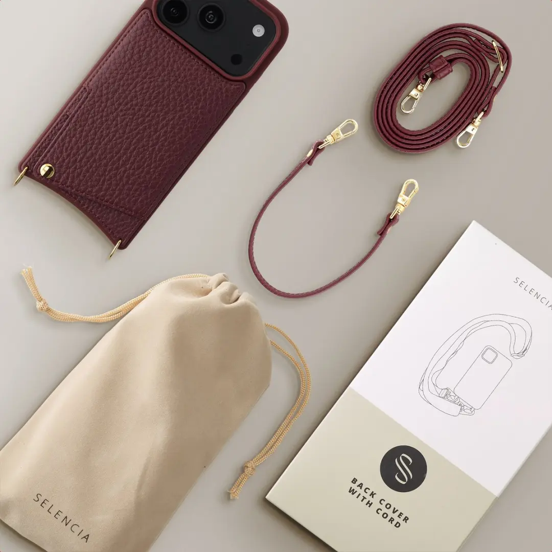 Selencia Hoesje iPhone 18/17 Pro Max - Backcover met koord - 2 Pasjes - Bold Burgundy - afbeelding 5 van 6