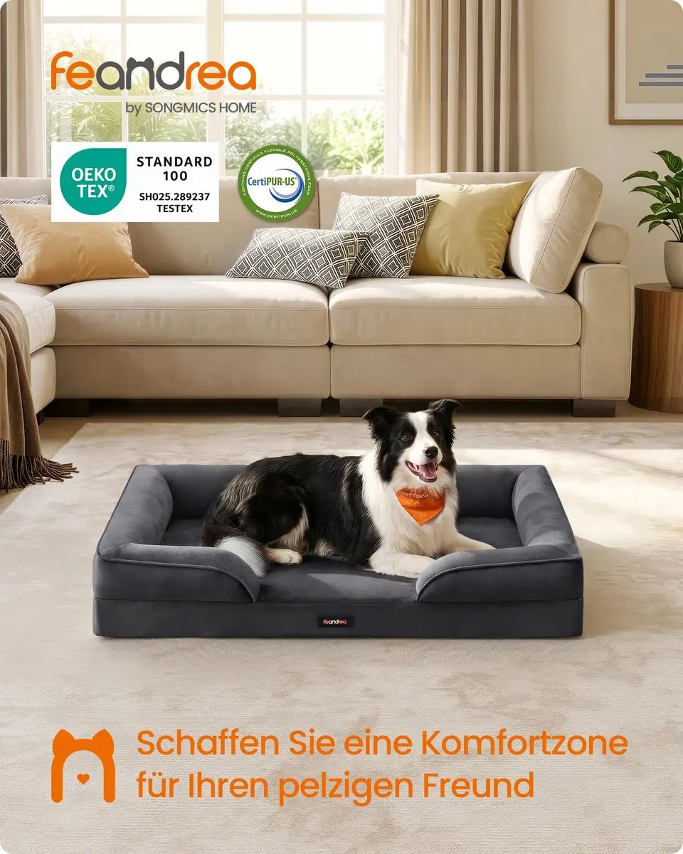 Songmics Hondenmand Orthopedisch Leigrijs 104x69x17cm