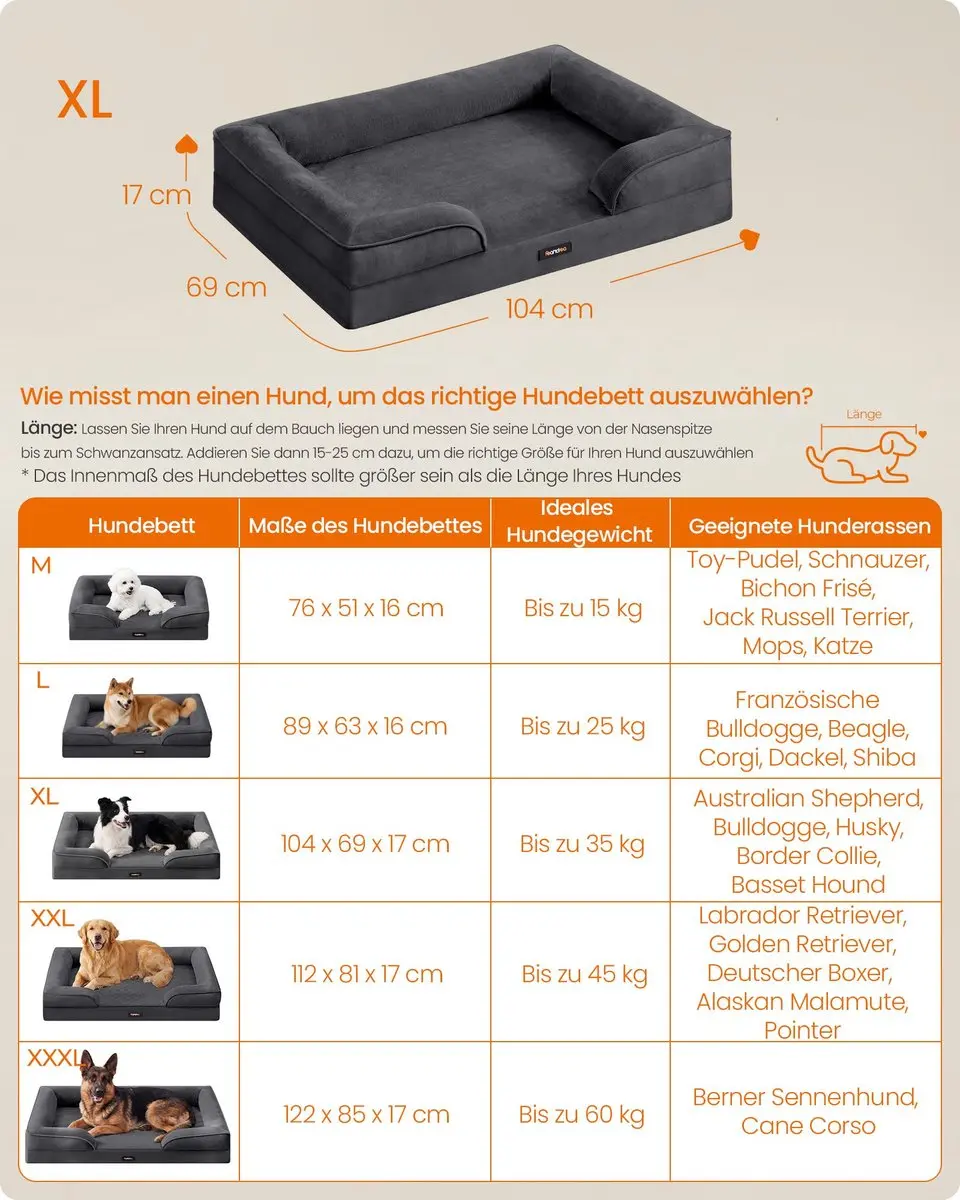 Songmics Hondenmand Orthopedisch Leigrijs 104x69x17cm