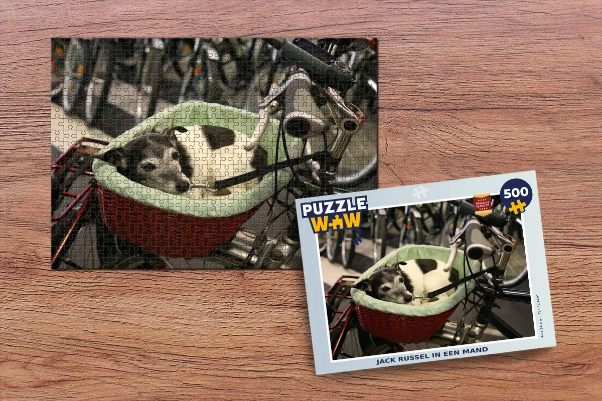 PuzzleWow Jack Russel Fietsmand Legpuzzel 500 Stuks - Multicolor
