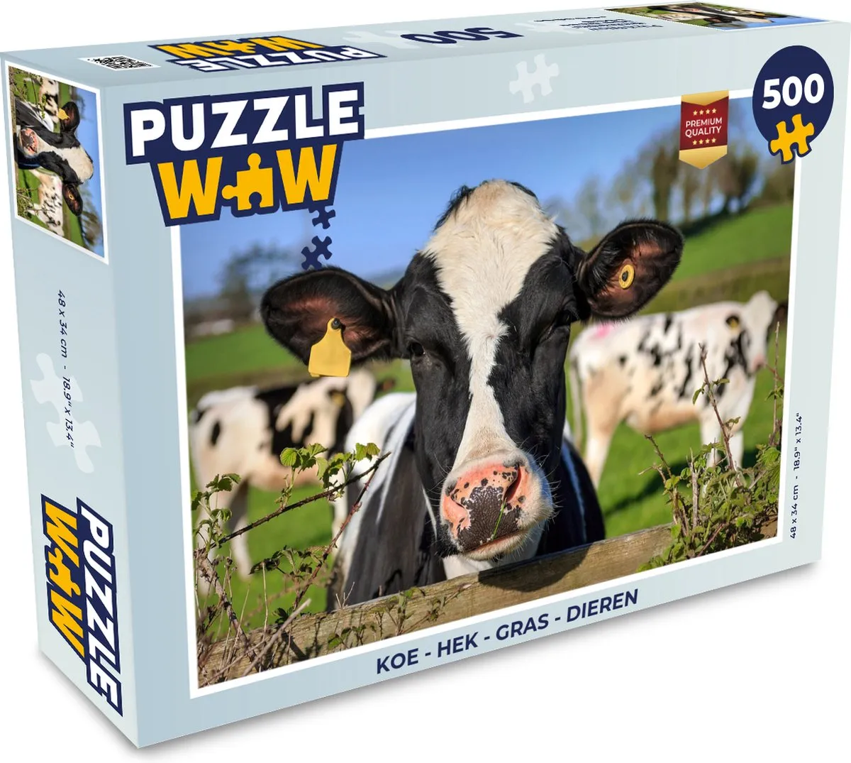 PuzzleWow Legpuzzel Koe Hek Gras Dieren 500 Stuks - Multicolor
