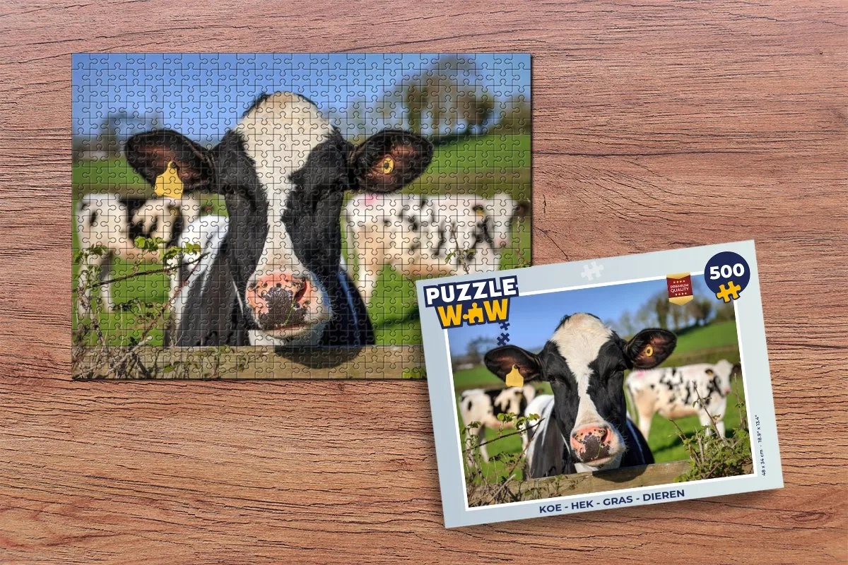 PuzzleWow Legpuzzel Koe Hek Gras Dieren 500 Stuks - Multicolor