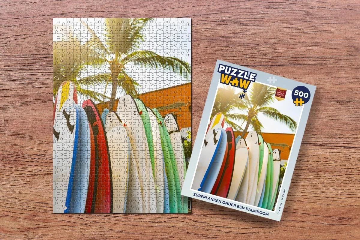 PuzzleWow Legpuzzel Surfplanken onder een palmboom 500 Stuks - Multicolor