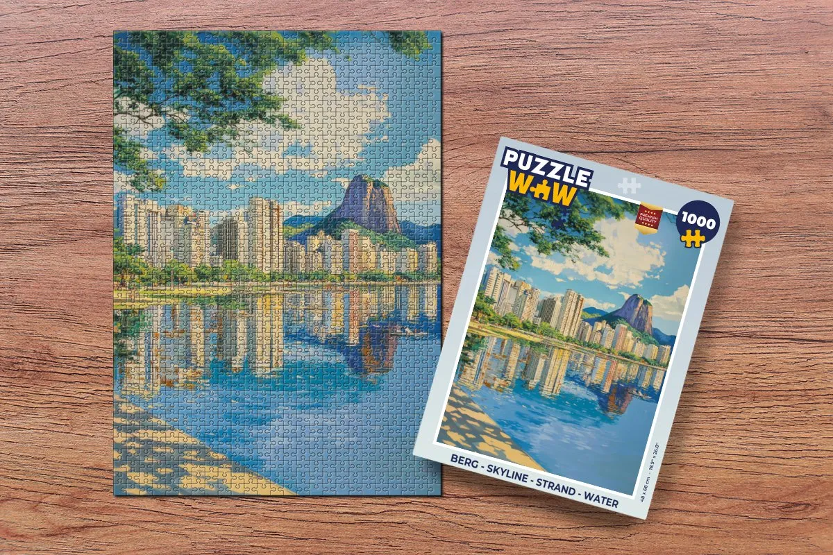 PuzzleWow Skyline Strand Legpuzzel 1000 Stuks - Berg/Gebouwen
