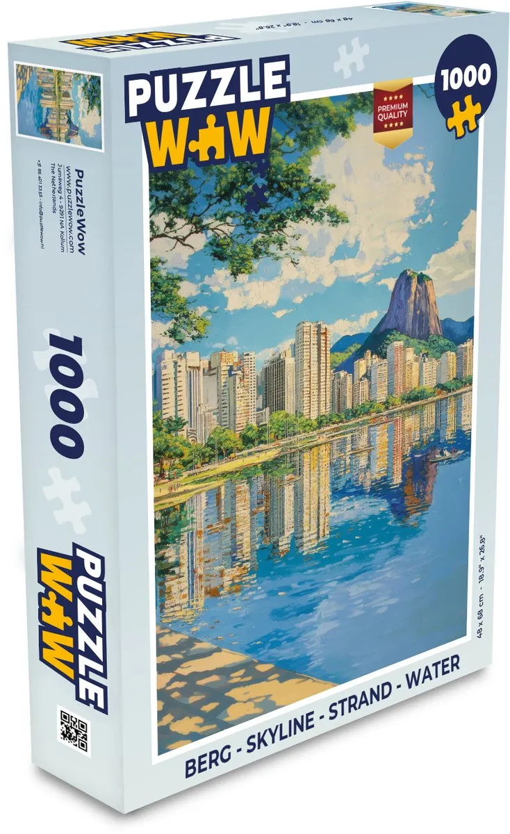 PuzzleWow Skyline Strand Legpuzzel 1000 Stuks - Berg/Gebouwen