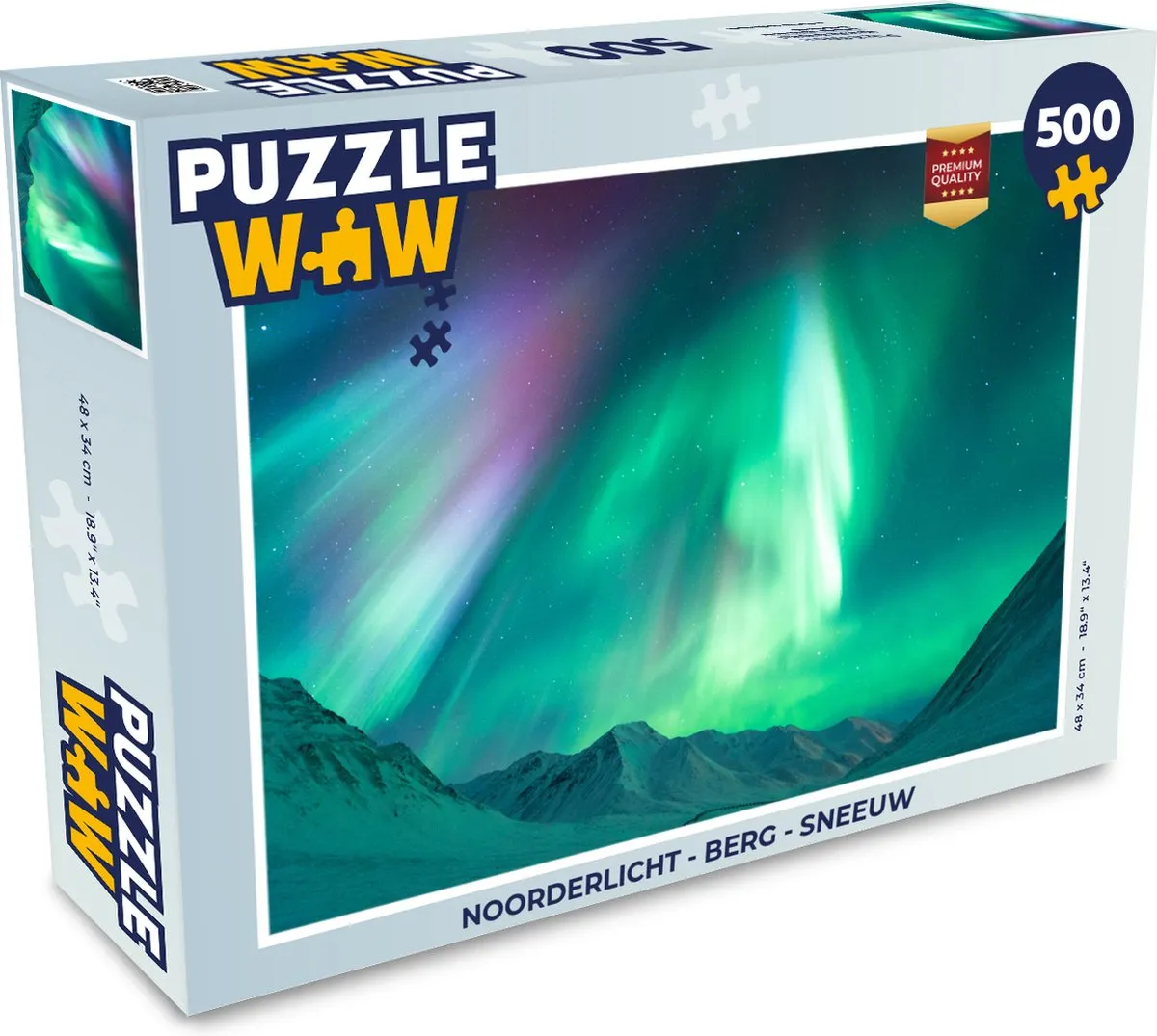 PuzzleWow Noorderlicht Berg Sneeuw Legpuzzel 500 Stuks - Multicolor