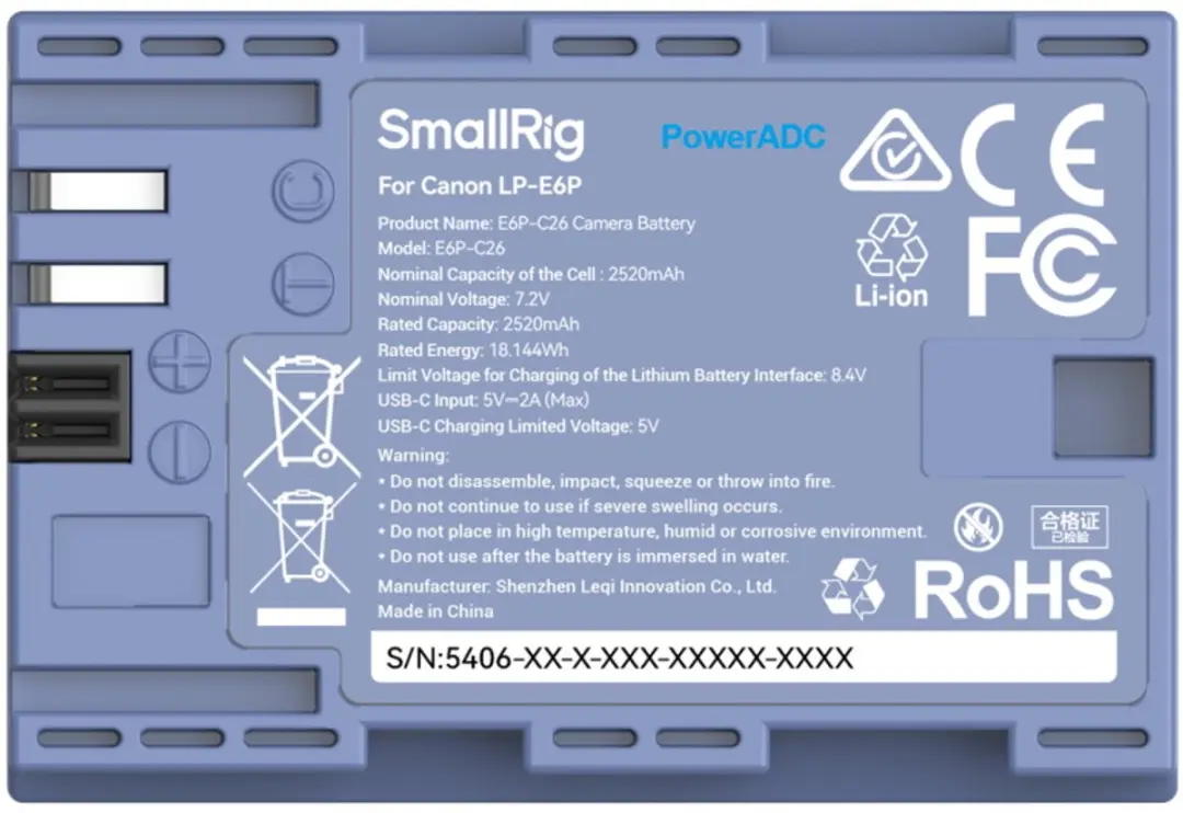 SmallRig 5406 USB-C Accu - 2520mAh - Canon LP-E6P