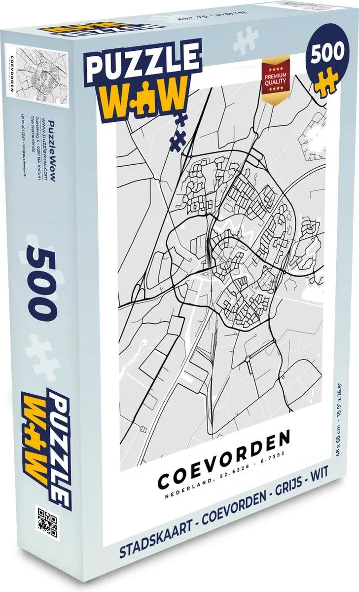 PuzzleWow Stadskaart Coevorden Legpuzzel 500 Stuks - Multicolor