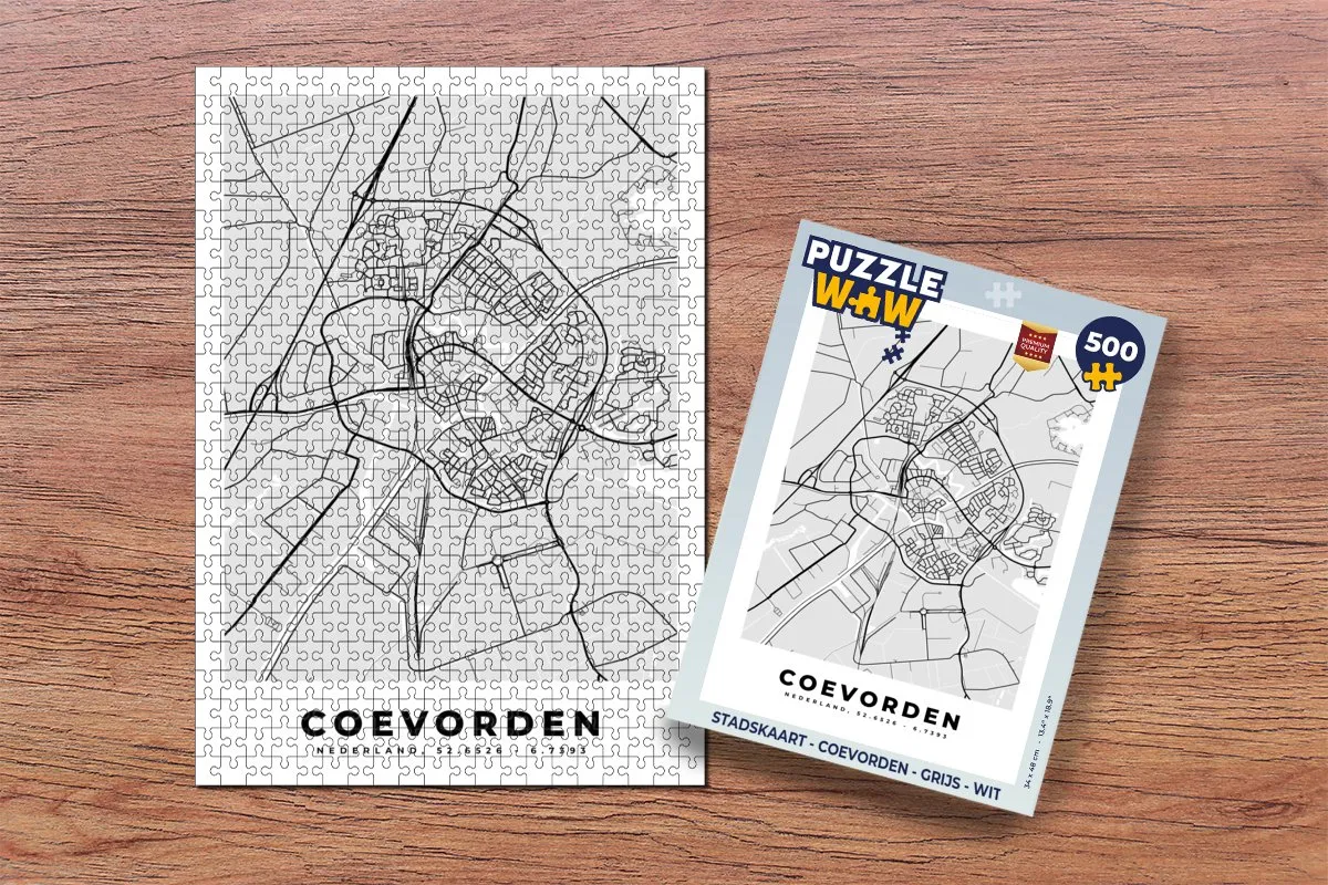 PuzzleWow Stadskaart Coevorden Legpuzzel 500 Stuks - Multicolor
