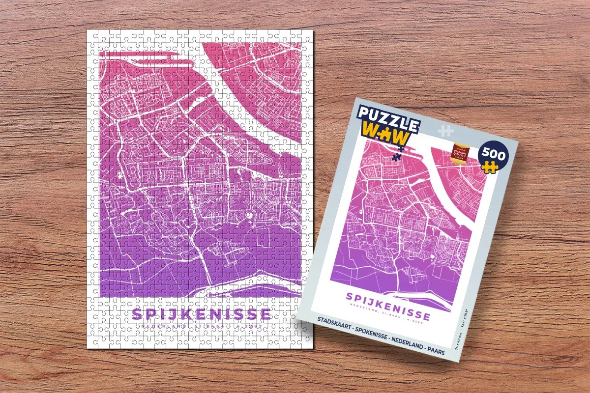 PuzzleWow Stadskaart Spijkenisse Nederland - 500 Puzzeldelen - Paars